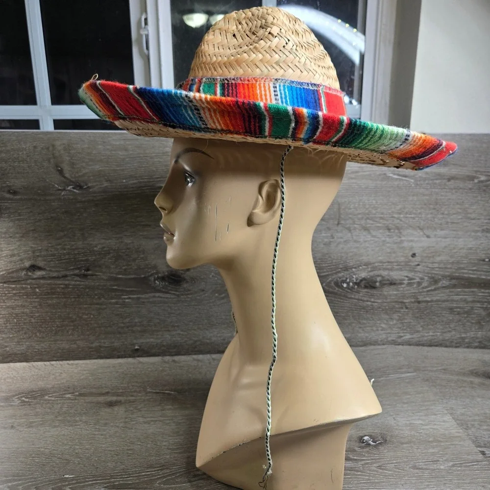Straw Sombrero Child Mexican Hat Colorful Serape Trim Fiesta Party Costume